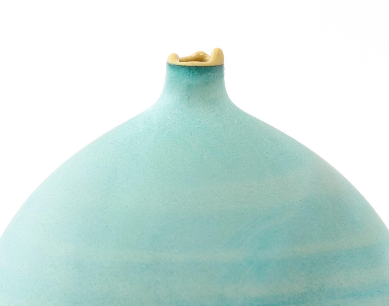 Post-Modern Teal and Ochre Pluto Vase by Elyse Graham For Sale
