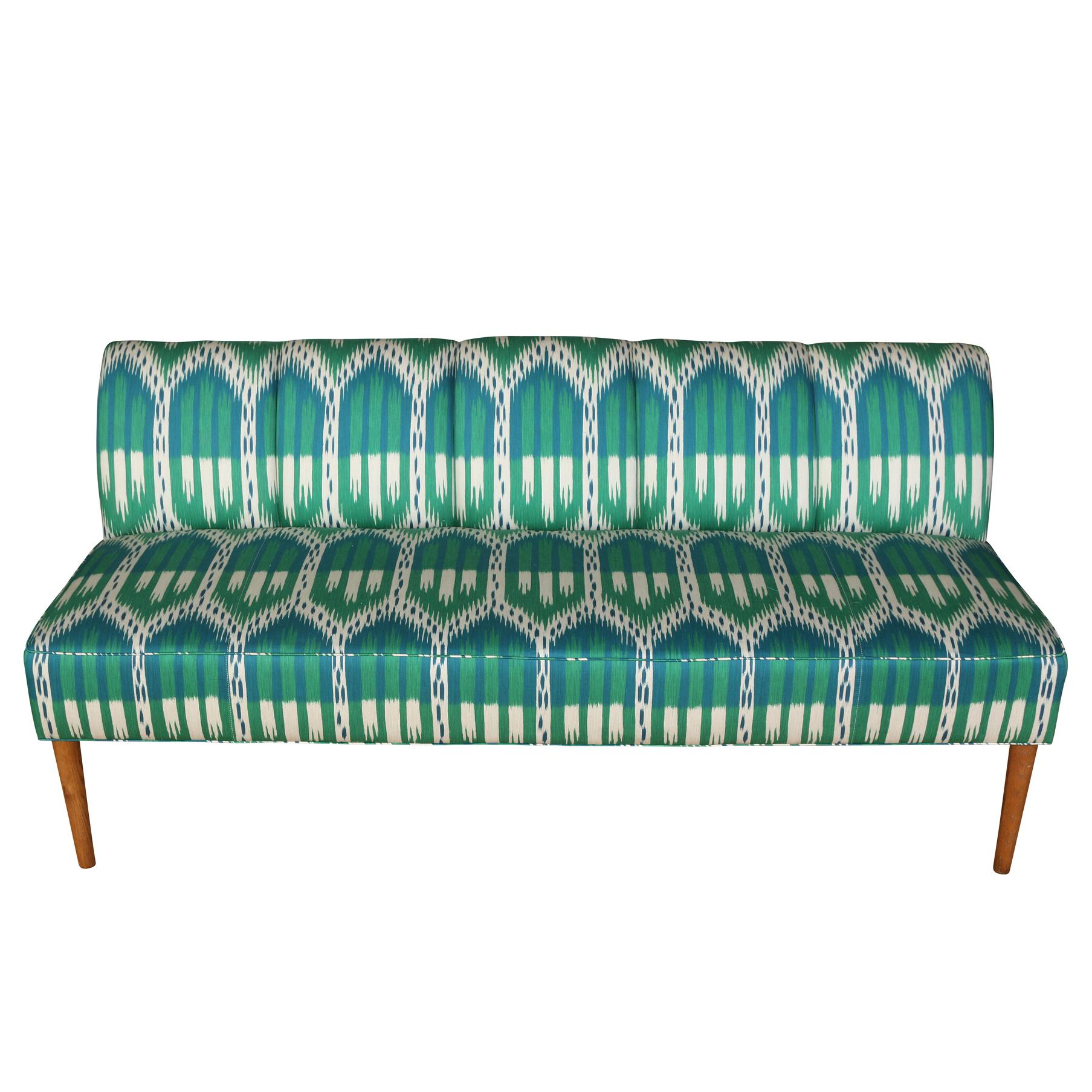 Contemporary Teal and Turquoise Ikat Banquette For Sale