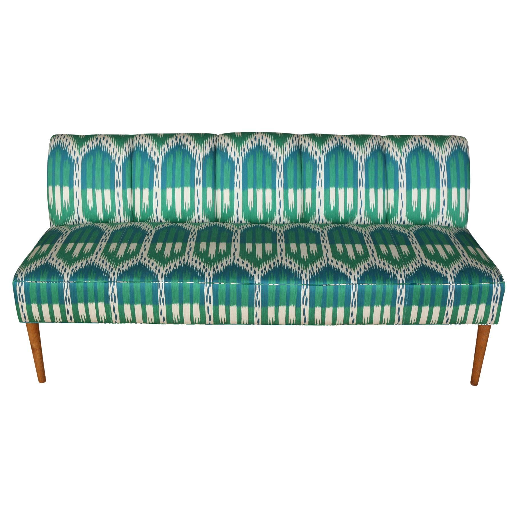 Teal and Turquoise Ikat Banquette For Sale