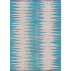 Turquoise and Off White contemporary Afghan Kilim Rug with a Modern Design