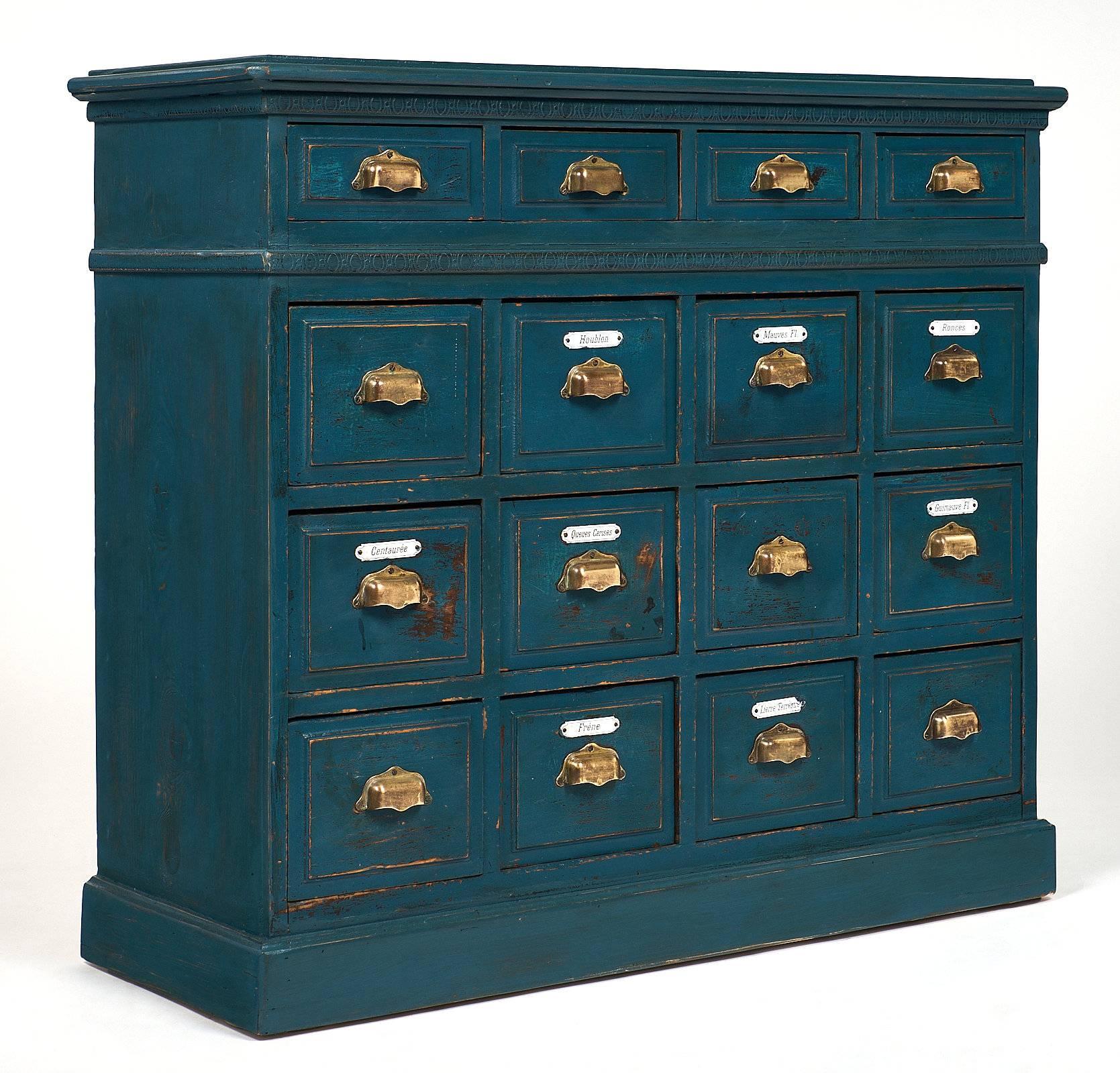 Napoleon III Teal Antique Apothecary Cabinet