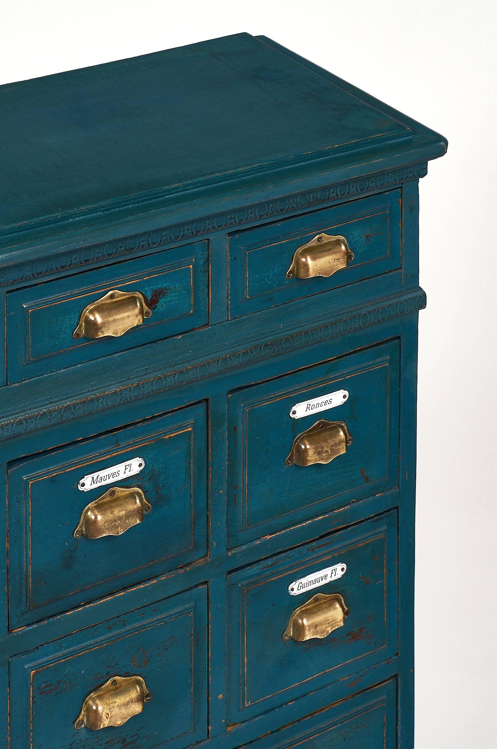 French Teal Antique Apothecary Cabinet