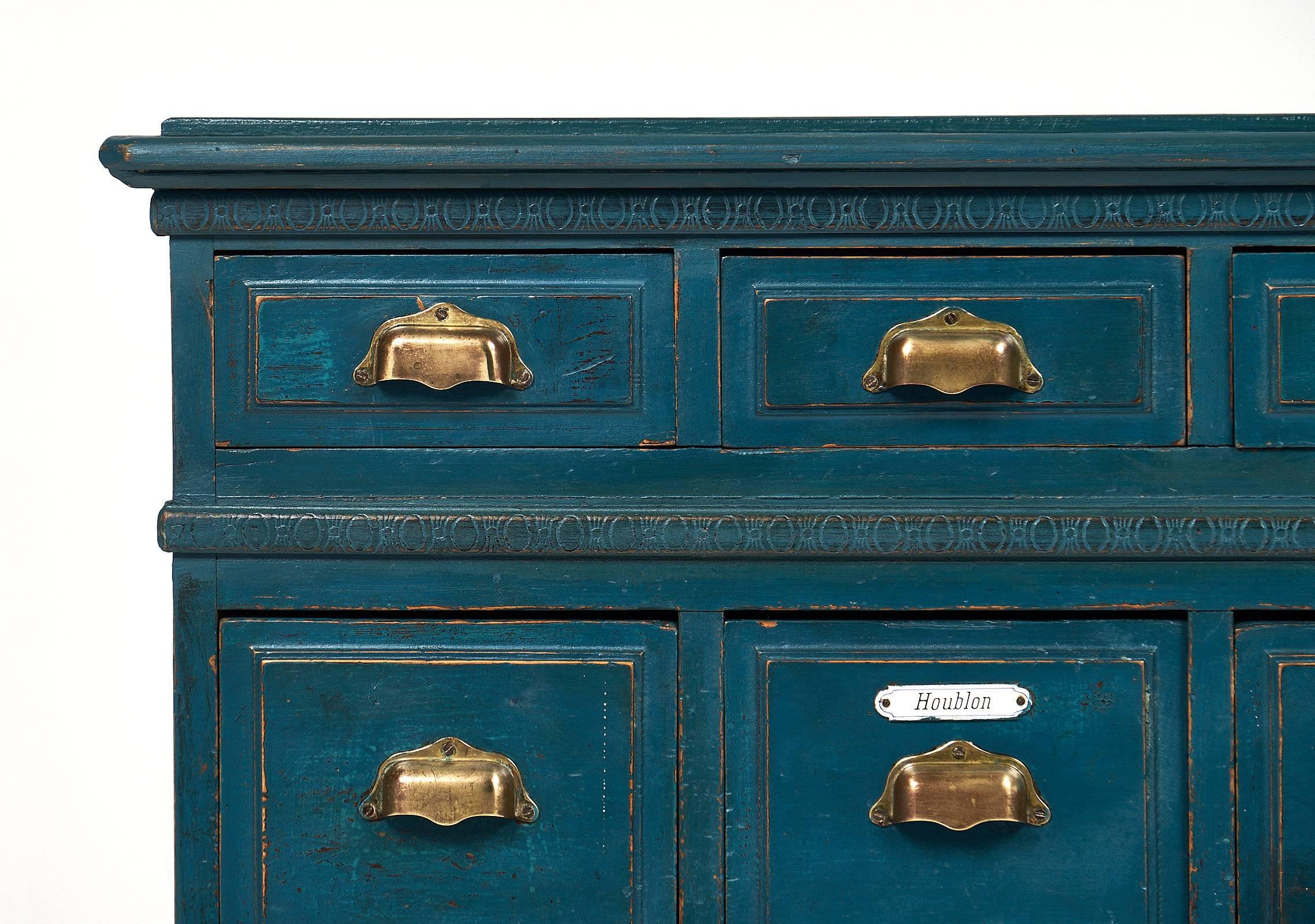 Teal Antique Apothecary Cabinet In Good Condition In Austin, TX