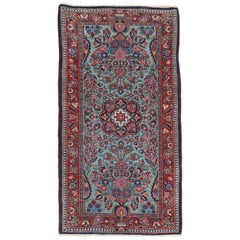 Teal Antique Persian Kashan Scatter Rug, Early 20th Century