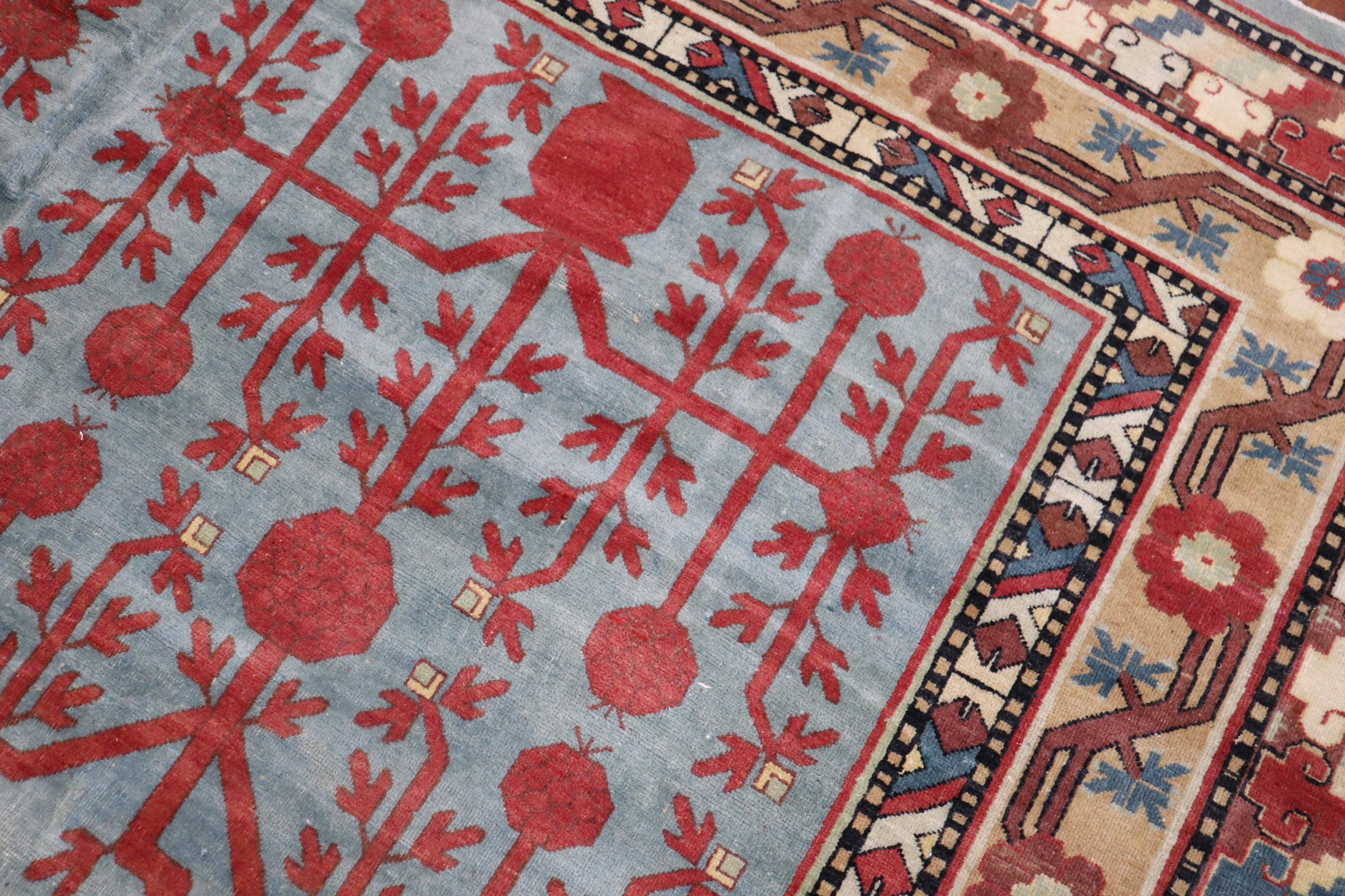 Wool Teal Antique Room-Size Khotan Rug For Sale