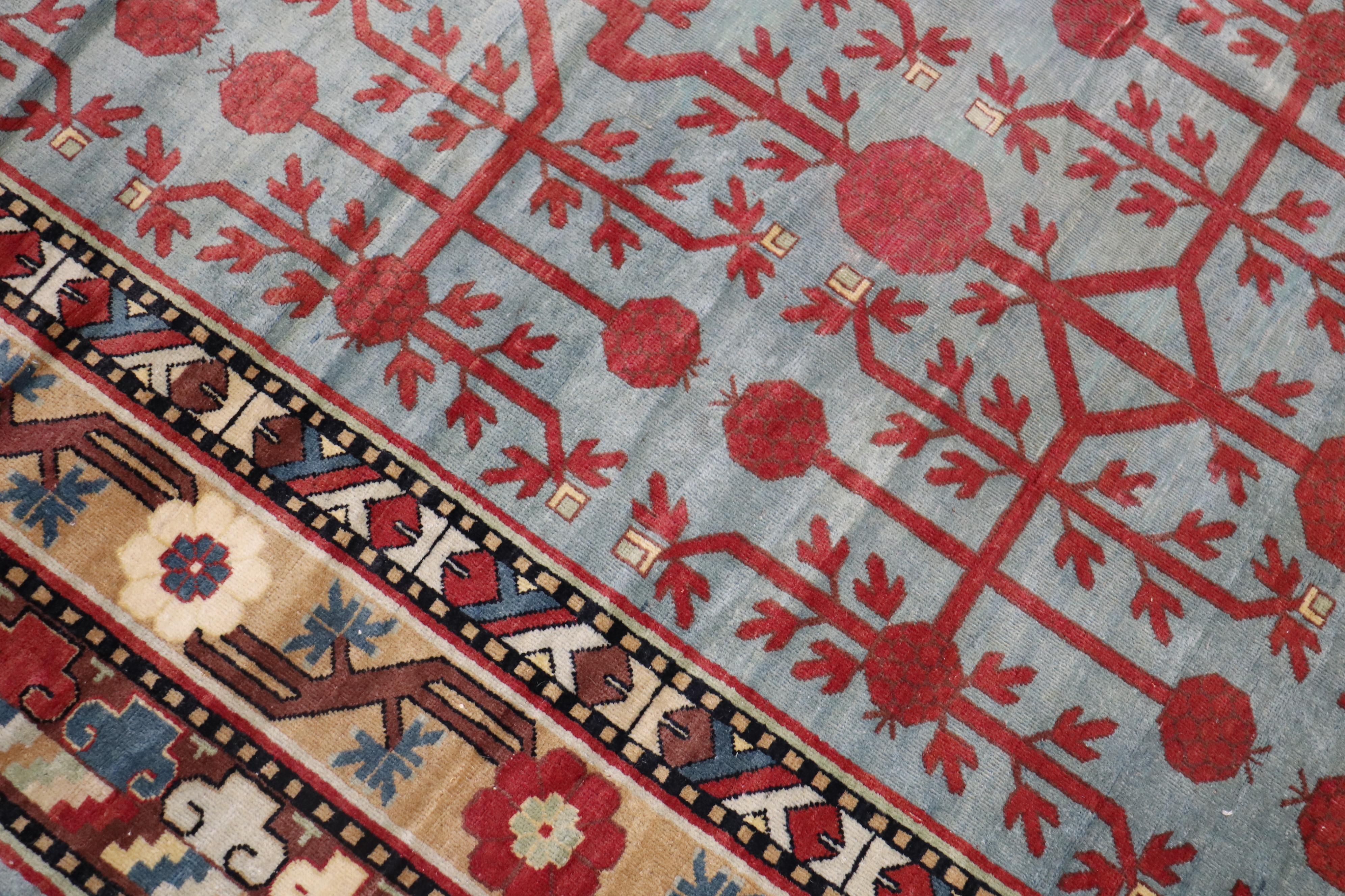 East Turkestani Teal Antique Room-Size Khotan Rug For Sale