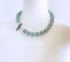 Teal Aquamarin 14mm runde Perlenkette mit handgefertigtem Toggle-Verschluss