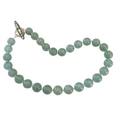 Teal Aquamarine 14mm Round Beaded Necklace with Handmade Toggle Clasp