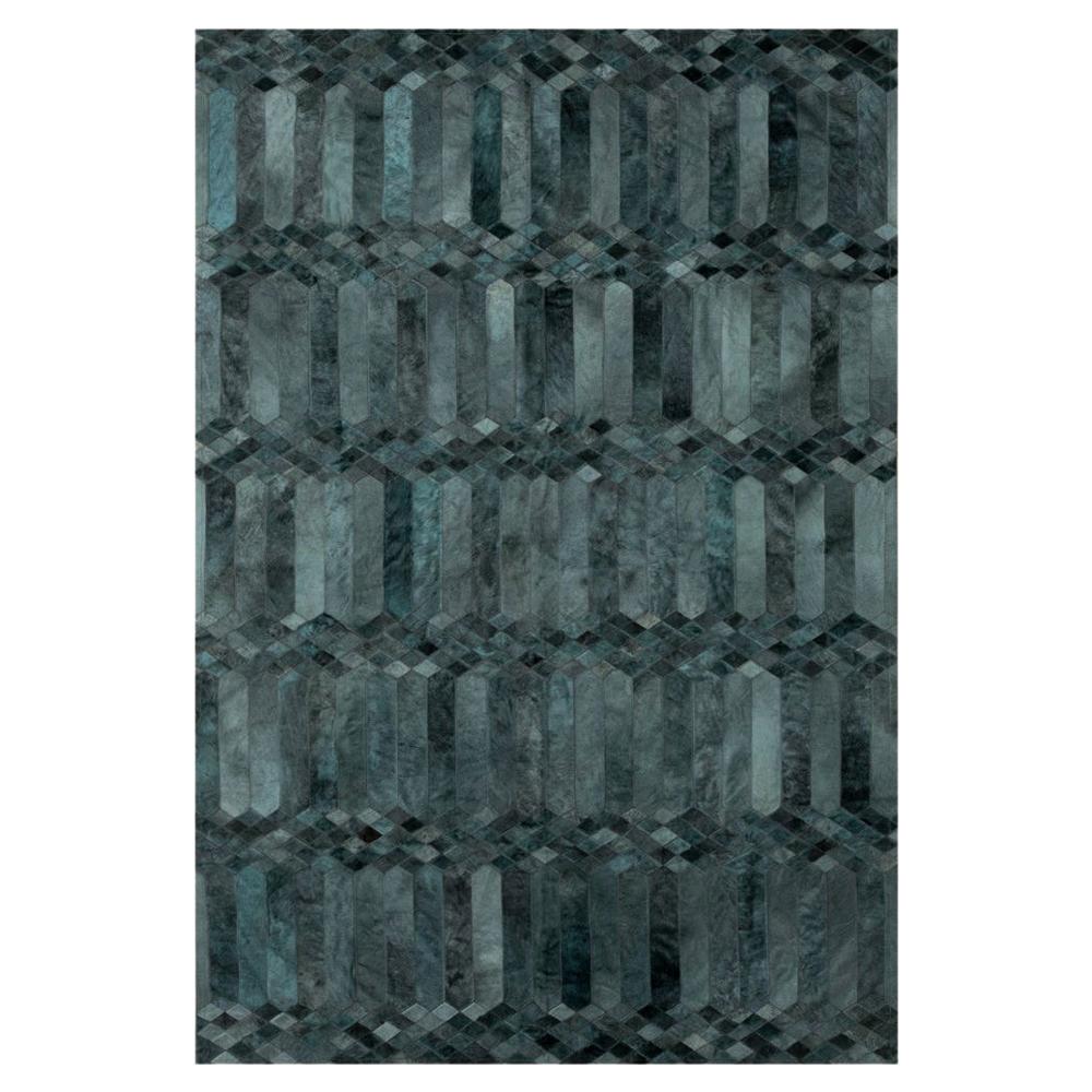 Teal, Art Deco Inspired Customizable Largo Teal Cowhide Area Floor Rug Large For Sale