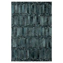 Grand tapis de sol personnalisable en cuir de vache Largo sarcelle, d'inspiration Art Déco