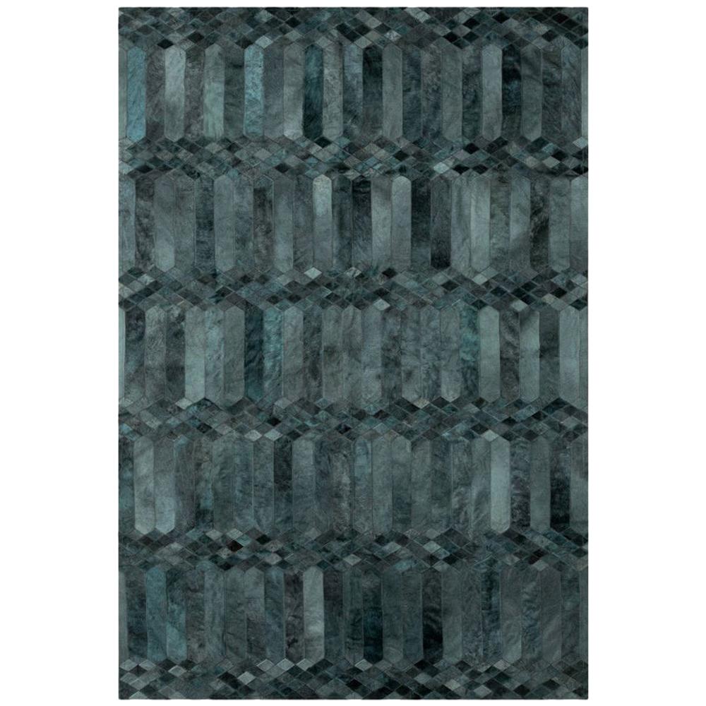 Teal, Art Deco Inspired Customizable Largo Teal Cowhide Area Floor Rug X-Large For Sale