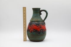 Teal Bay Keramik German Lava Glazed Vase with Handle and Red Band