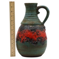 Teal Bay Keramik Deutsche Lava glasierte Vase mit Henkel und rotem Band