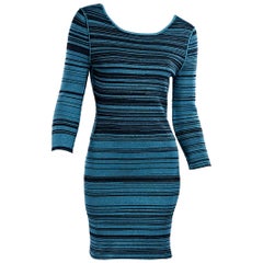 Teal & Black Prabal Gurung Striped Knit Dress