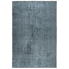 Teal Blue and Gray Contemporary Pattern Luxury Soft Semi-Plush Rug