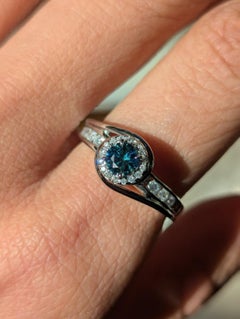 Teal Blue Australian Parti Sapphire 14k White Gold Diamond Bypass Ring P / 7.5