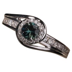 Teal Blue Australian Parti Sapphire 14k White Gold Diamond Bypass Ring P / 7.5
