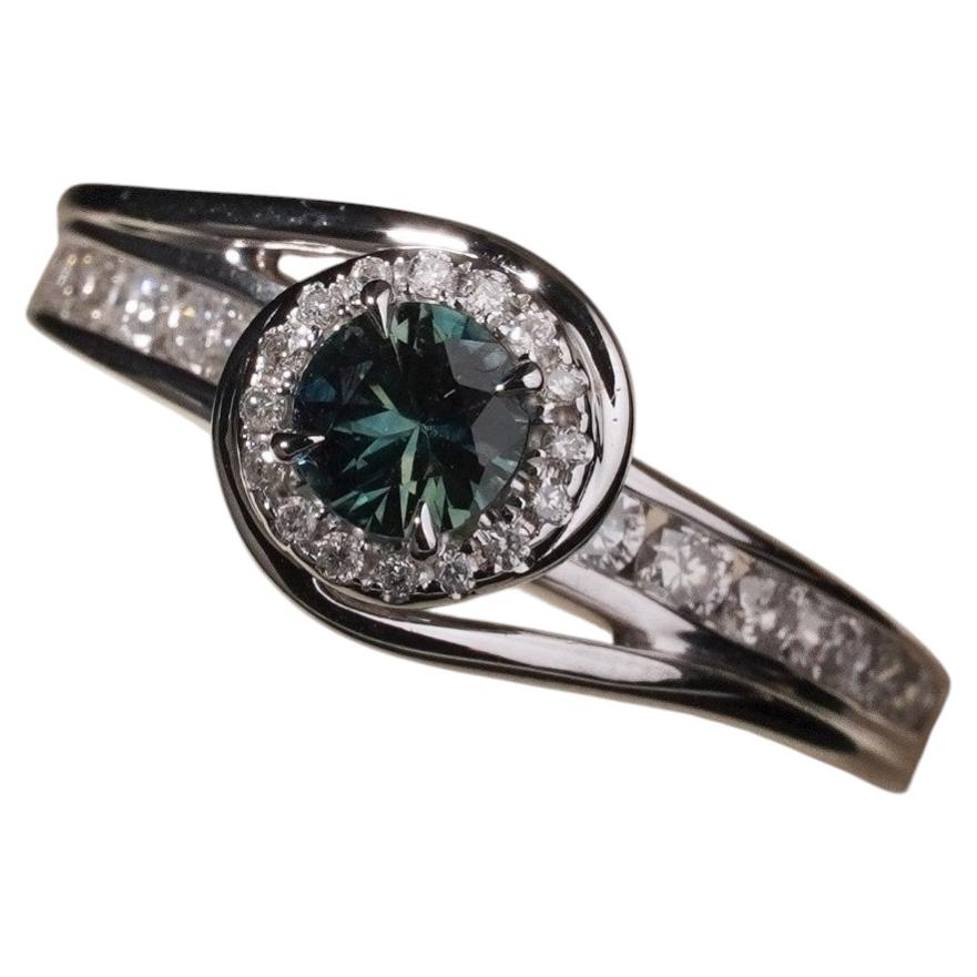 Teal Blue Australian Parti Sapphire 14k White Gold Diamond Bypass Ring P / 7.5