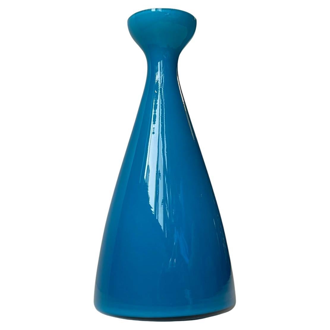Teal Blue Cased Glass Vase from Holmegaard, 1970s For Sale