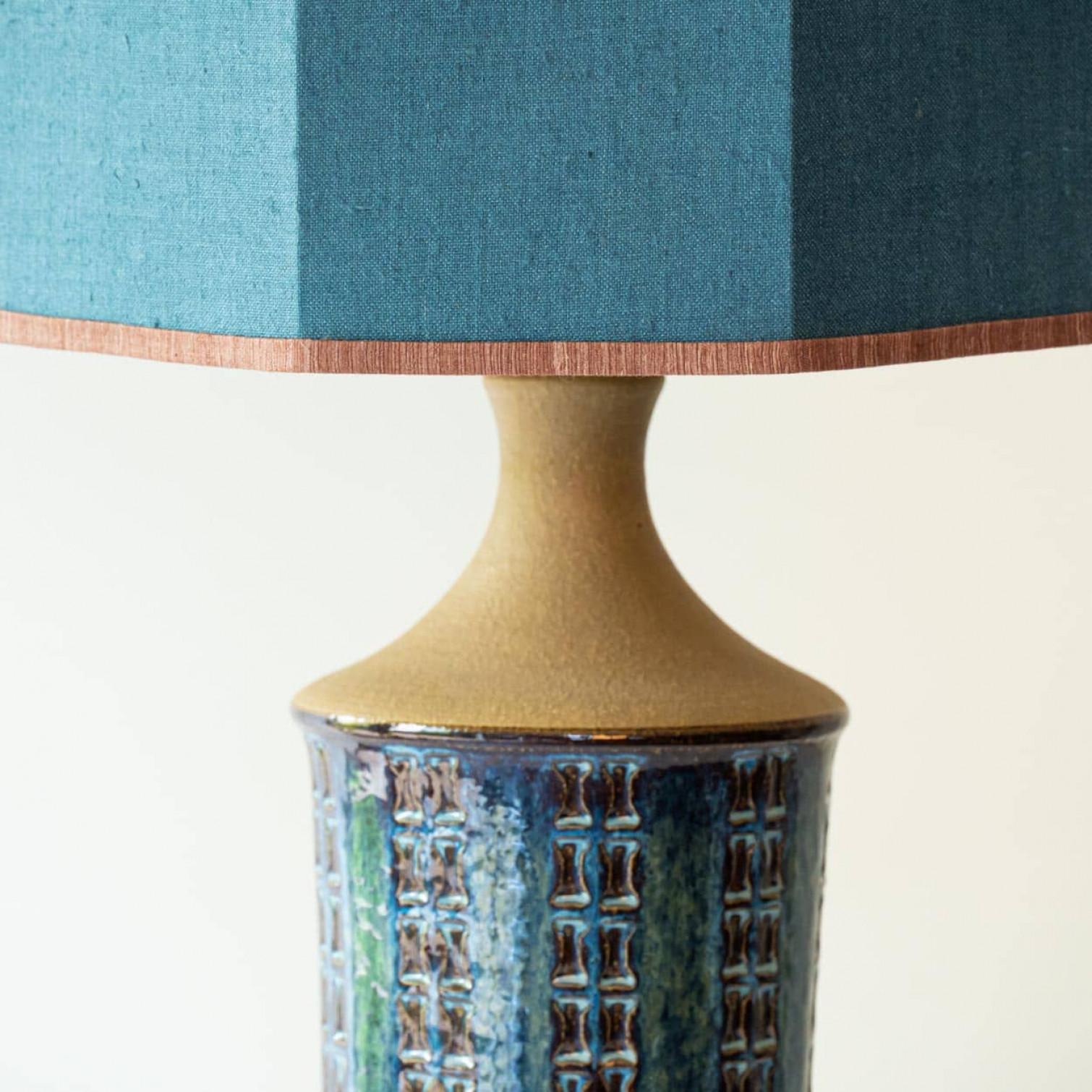 Mid-Century Modern Teal Blue Ceramic Table Lamp, Lampshade by R. Houben, 1970 en vente