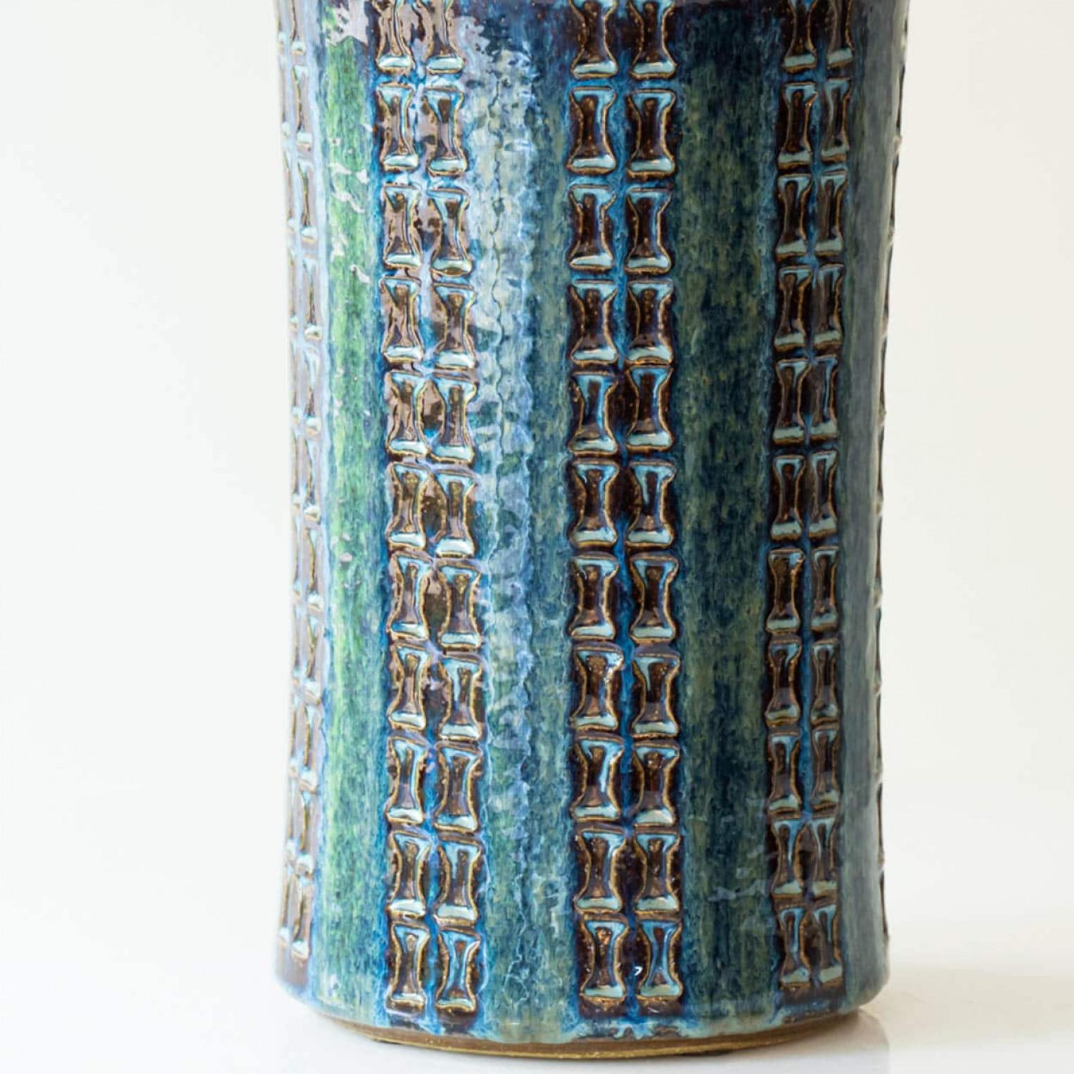 Autre Teal Blue Ceramic Table Lamp, Lampshade by R. Houben, 1970 en vente