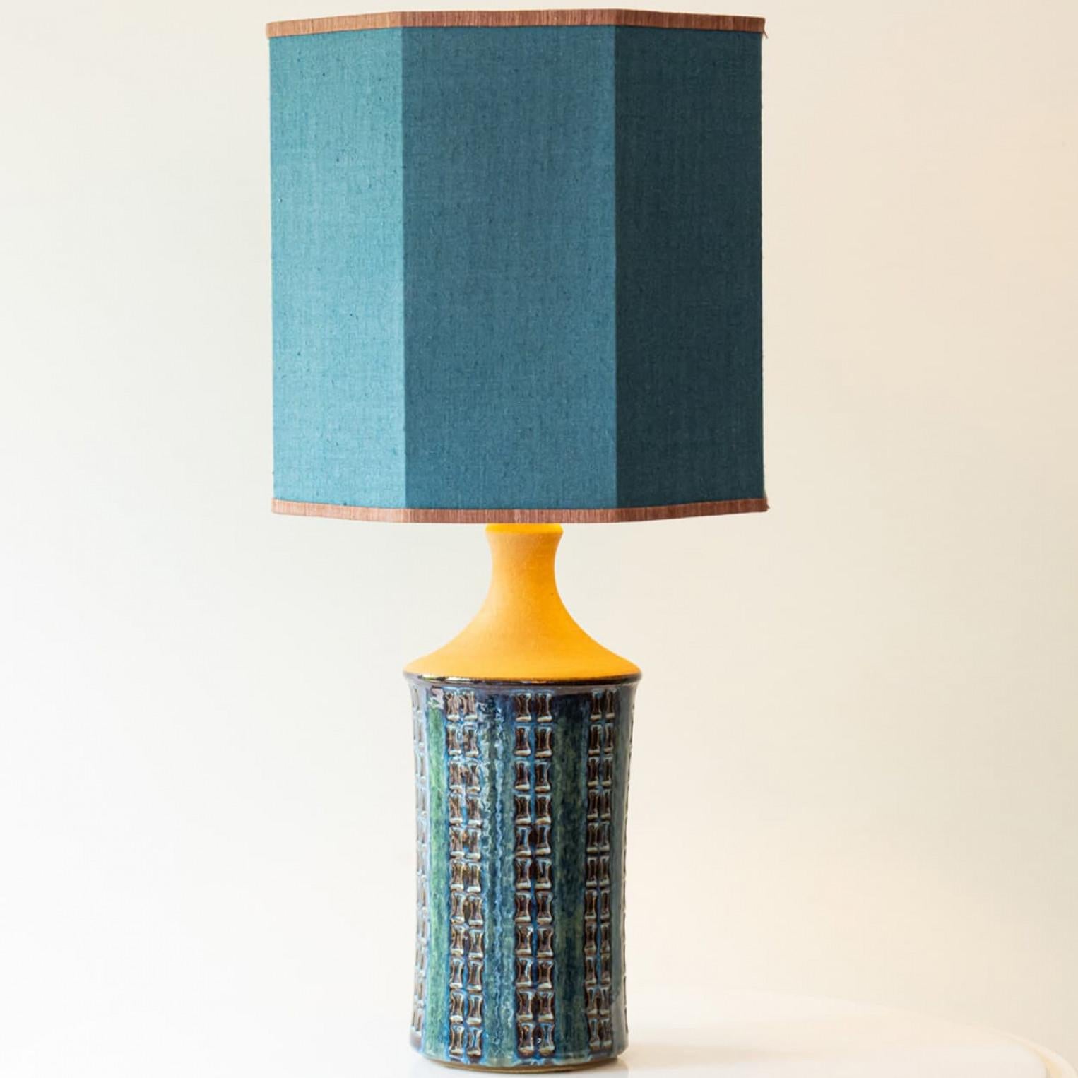 Teal Blue Ceramic Table Lamp, Lampshade by R. Houben, 1970 Bon état - En vente à Rijssen, NL
