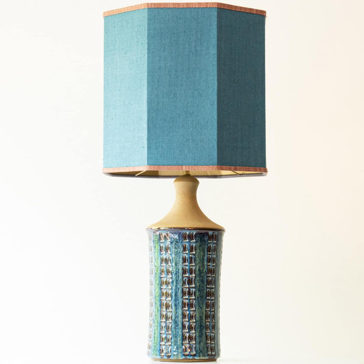 Fin du 20e siècle Teal Blue Ceramic Table Lamp, Lampshade by R. Houben, 1970 en vente