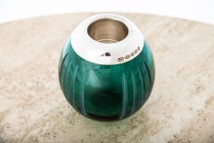 Teal Blue Colored Crystal Match Holder / Match Strike, Marked British Sterling