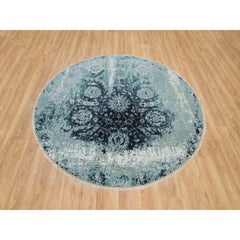 Teal Blau gelöscht persischen Design Wolle und Seide handgeknüpft orientalischen Teppich 7' x 7'