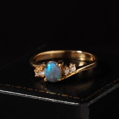 Teal Blue Green Australian Solid Black Opal Diamond 18k Gold Bypass Ring