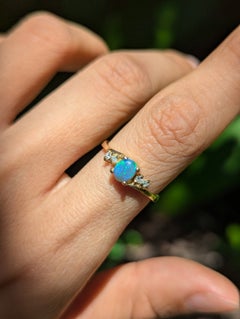 Teal Blue Green Australian Solid Black Opal Diamond 18k Gold Bypass Ring