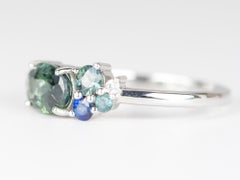Teal Blue Green Nigerian Sapphire Cluster Ring 14K White Gold R6298