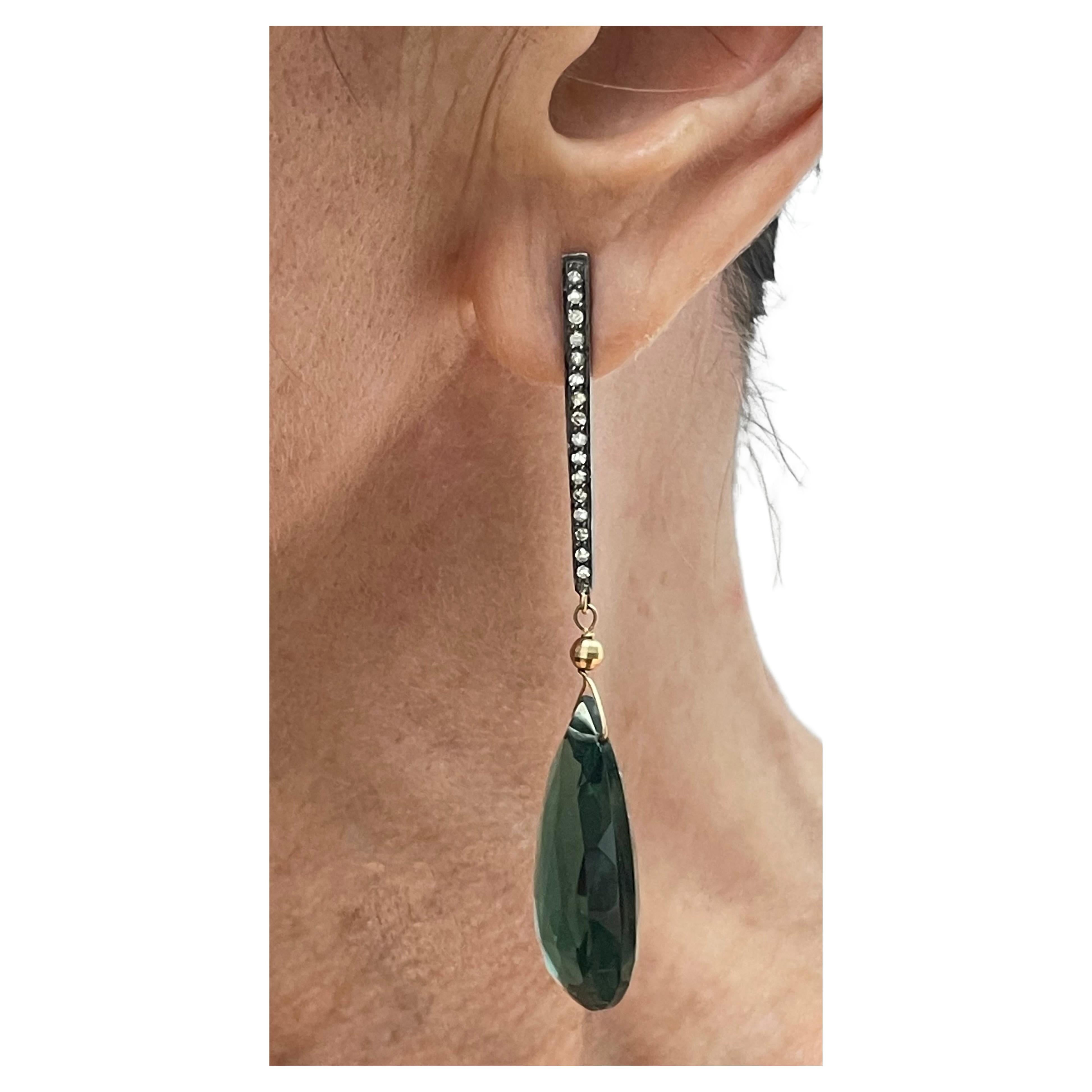 Women's Teal Blue-Green Quartz and Diamond Paradizia Earrings For Sale