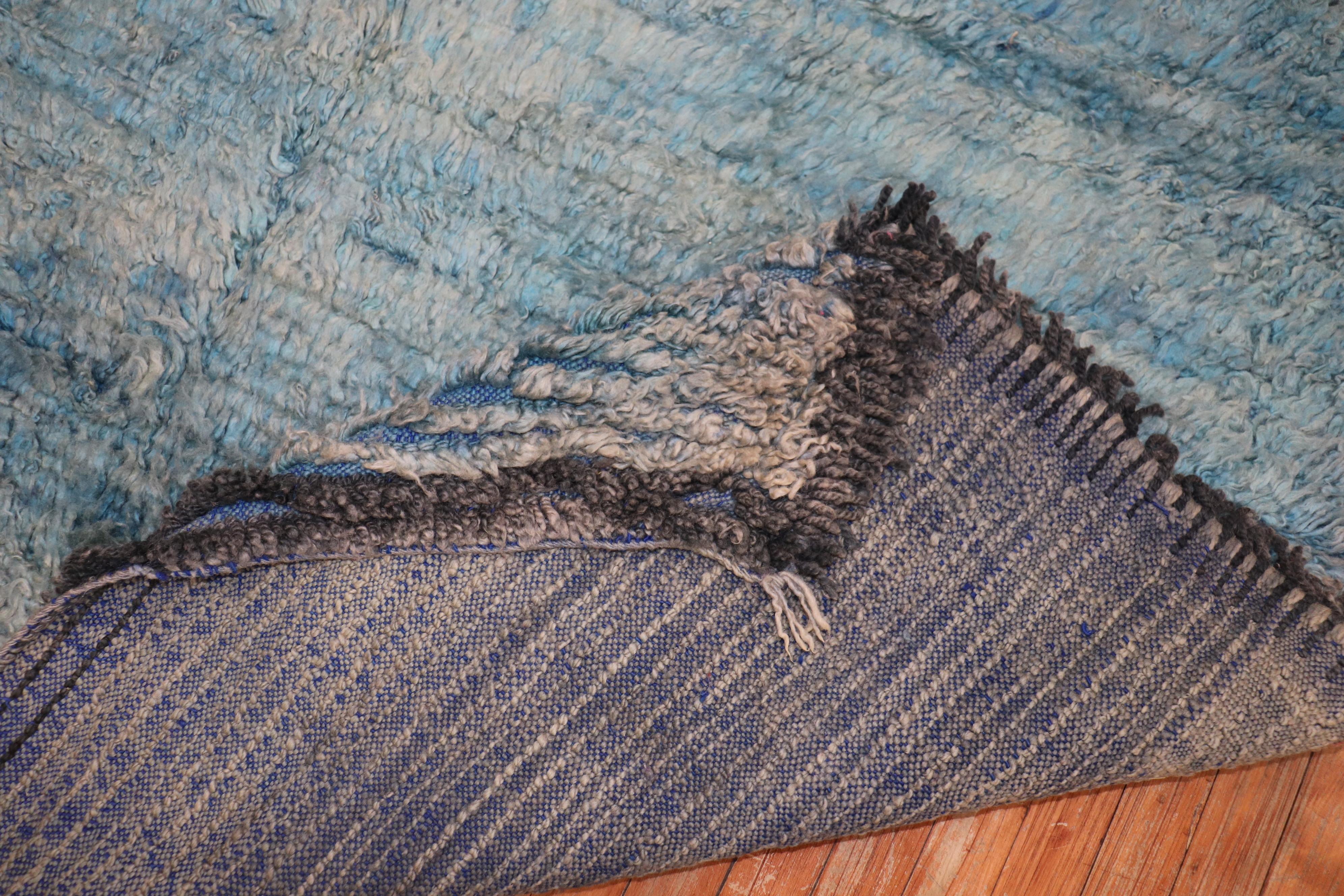 Wool Teal Blue Midcentury Moroccan Minimalist Rug