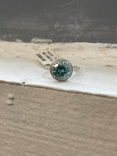 Teal blue moissanite diamond engagement ring 18KT white gold large center 10mm