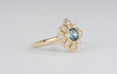 Teal Blue Montana Sapphire with Brilliant Diamond Halo 14K Gold Engagement Ring
