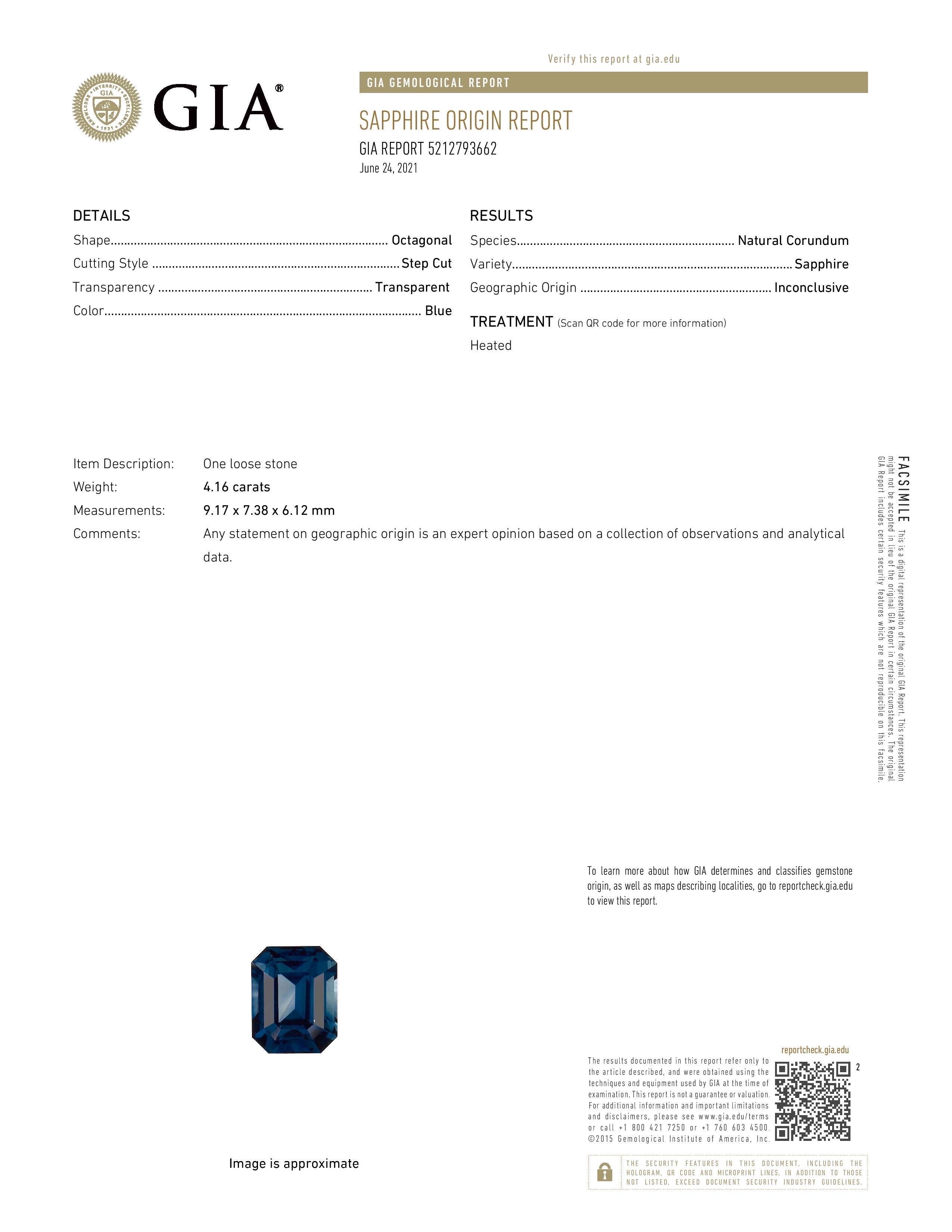 Teal Blauer Saphir Ring 4,16 Karat im Smaragdschliff Sri Lanka (Zeitgenössisch) im Angebot