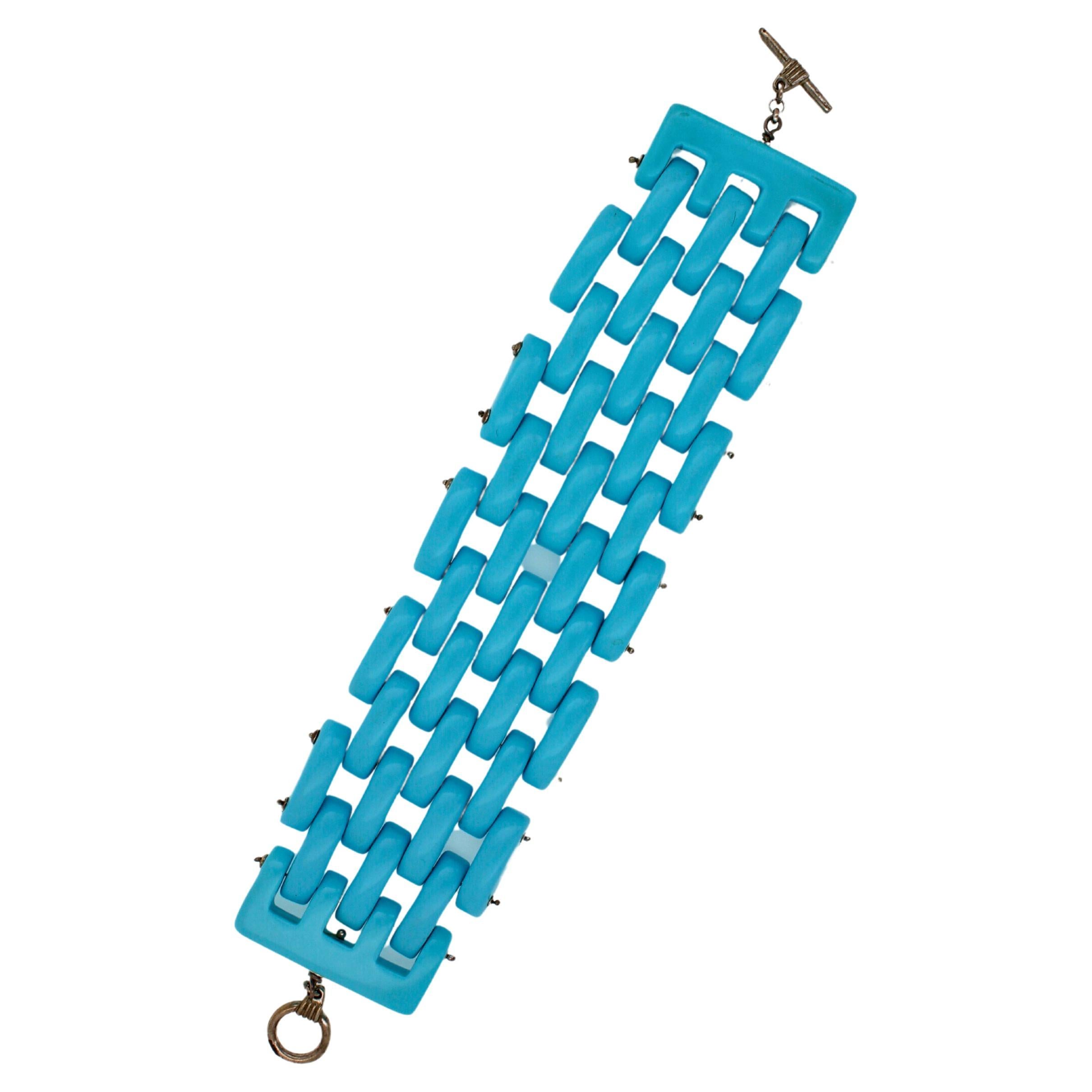 Teal Blau Türkis Fancy Cabochon längliches, breites, einzigartiges Statement-Armband im Zustand „Neu“ im Angebot in Oakton, VA