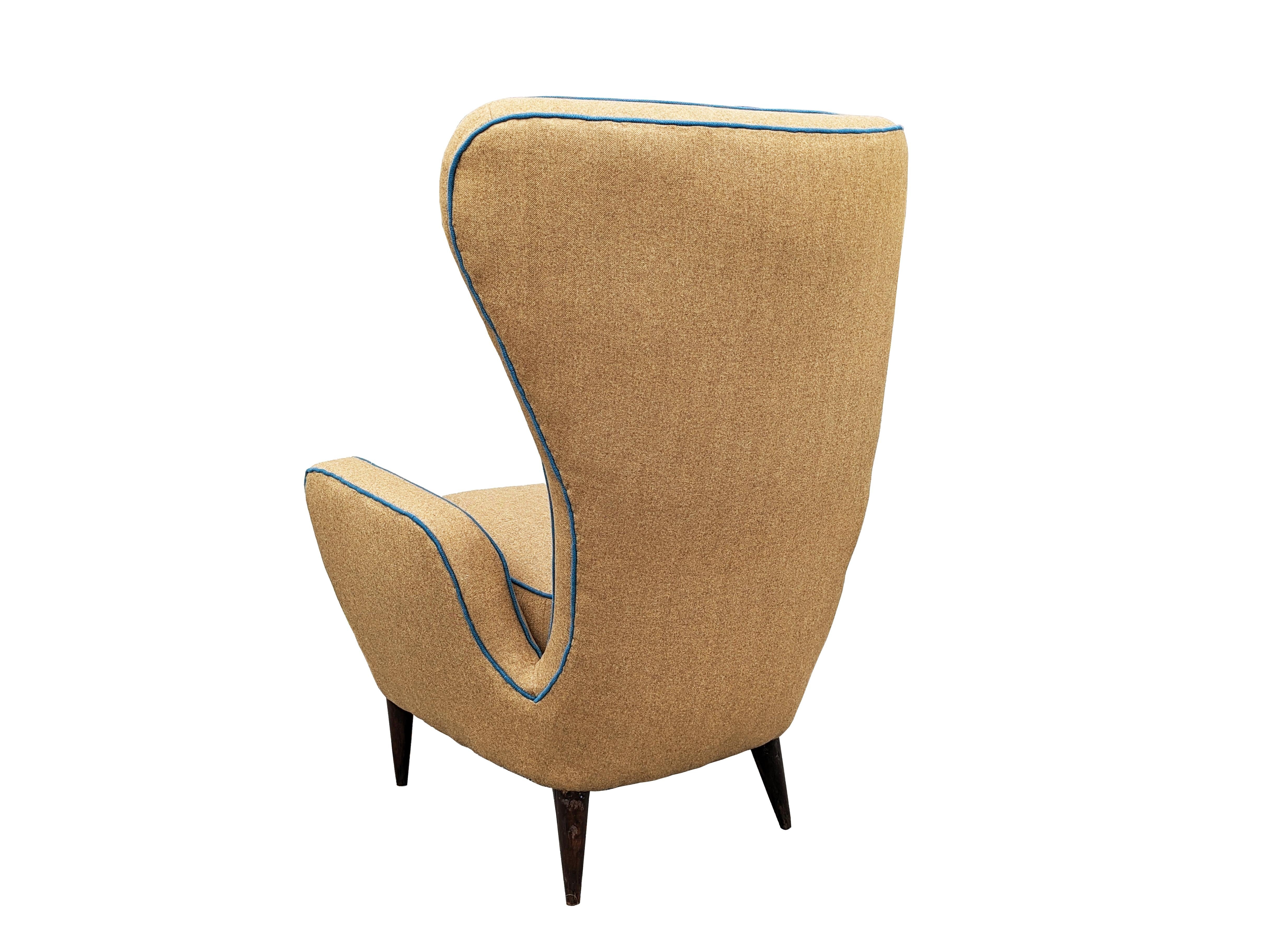 Sessel mit hoher Rückenlehne aus braunem und blaugrünem Stoff, 1950er Jahre, von Sala & Madini für Galimberti  im Angebot 3