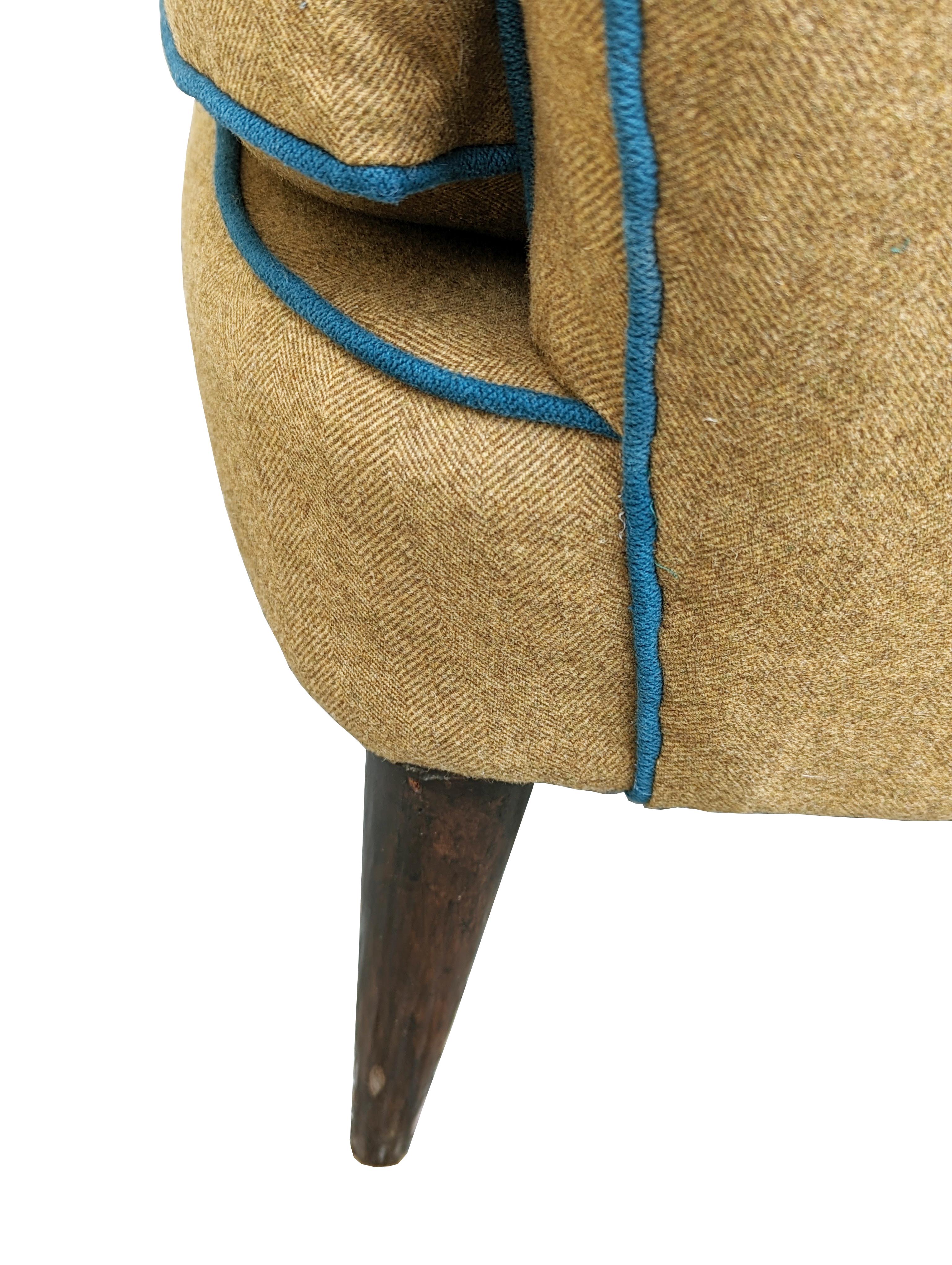 Italian Teal & brown fabric 1950s highback armchair by Sala & Madini for Galimberti  For Sale