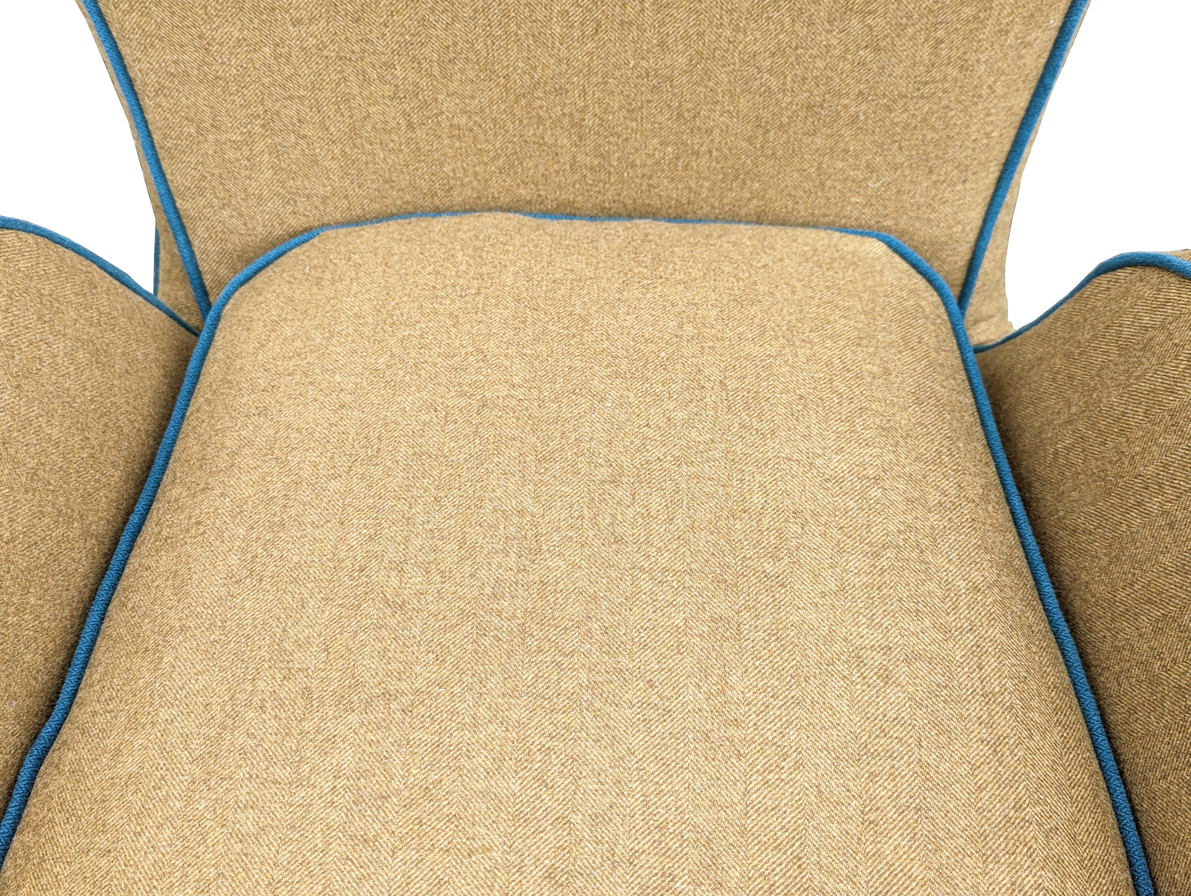 Teal & brown fabric 1950s highback armchair by Sala & Madini for Galimberti In Good Condition For Sale In Varese, Lombardia