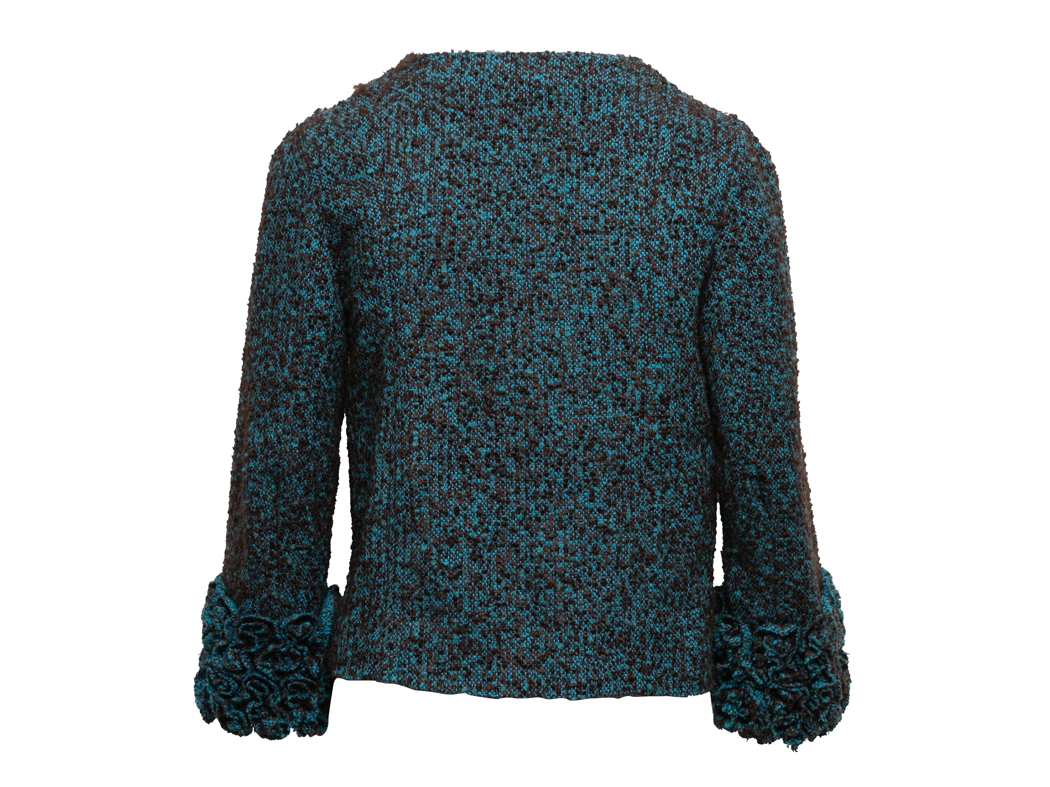 Women's Teal & Brown Marni Wool & Mohair-Blend Jacket Size IT 44