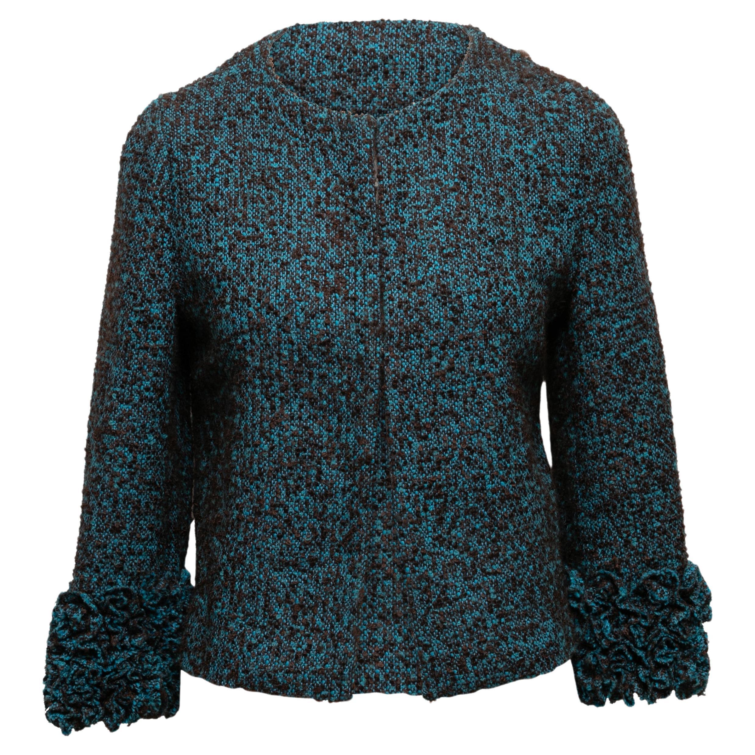 Teal & Brown Marni Wool & Mohair-Blend Jacket Size IT 44 For Sale