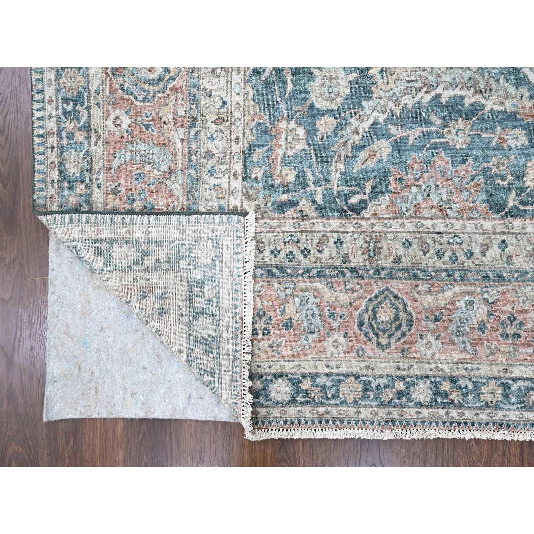 Hand-Knotted Teal Color Antiqued Tabriz Design Distressed Hand Knotted All Wool Rug 9'x11'10