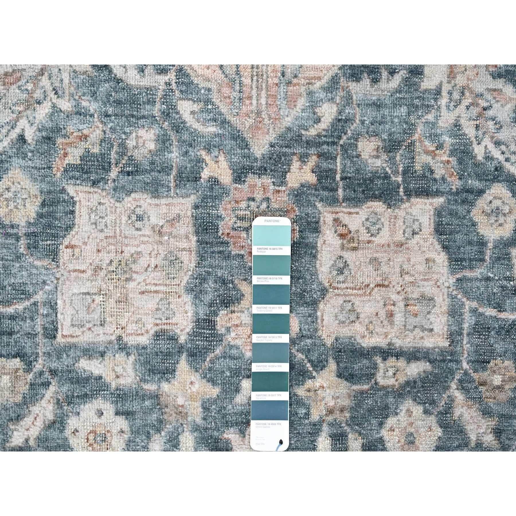 Teal Color Antiqued Tabriz Design Distressed Hand Knotted All Wool Rug 9'x11'10