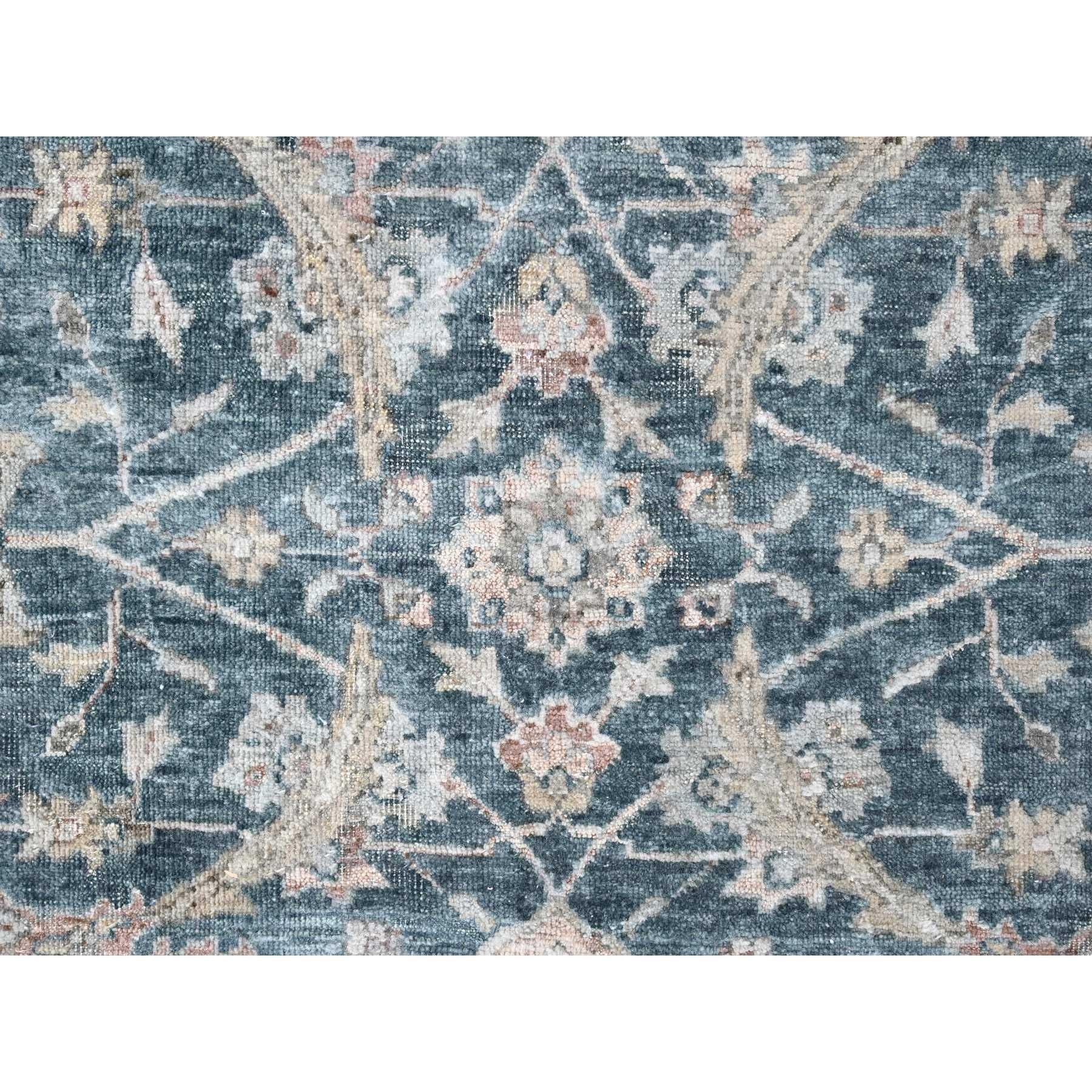 Teal Color Antiqued Tabriz Design Distressed Hand Knotted All Wool Rug 9'x11'10