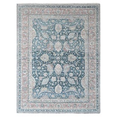 Tapis Tabriz de couleur sarcelle, vieilli, noué à la main, 9'x11'10"