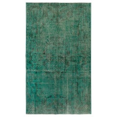 6x9 Teal Color OverDyed Distressed Vintage Rug. Wool Carpet for Modern Interiors