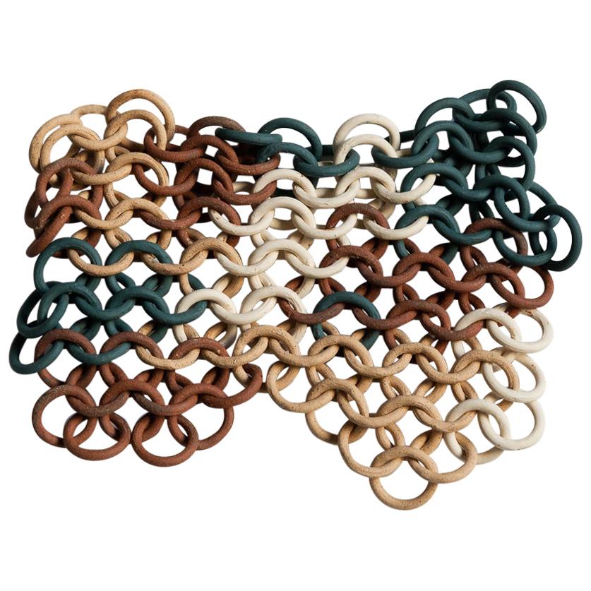 Teal, Cream, and Tan Ceramic Chain-link Wall Sculpture by Taylor Kibby
