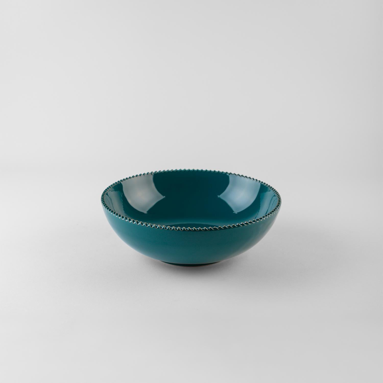 Platos almenados teal: Sopa, soporte, plato auxiliar para 4. Hecho a mano en Italia 2024 Moderno en venta
